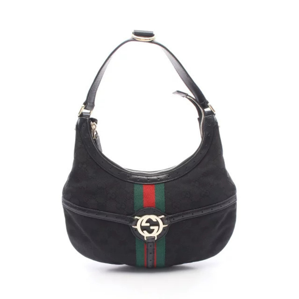 Gucci Interlocking GG Canvas Shoulder Bag Leather Black Green Red
